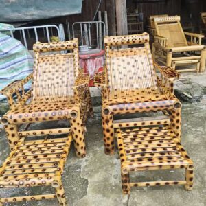 Pair of Traditional Reclining Bamboo Lounge Chairs