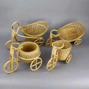 Decorative Woven Bamboo Mini Tricycle Planter Crafts