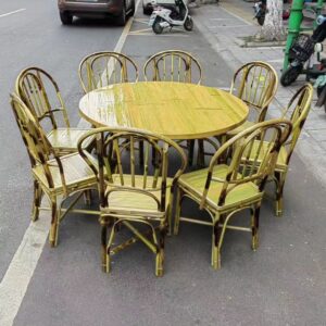 Round Bamboo Dining Table with Matching Chairs