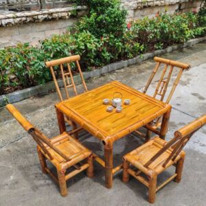 Square Bamboo Dining Table with Four Matching Chairs