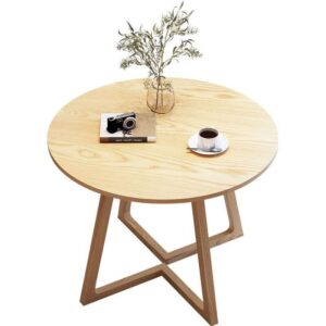Modern Round Light Wood Coffee Table with Cross Base