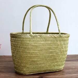 Classic Woven Bamboo Oval Tote Shopping Basket
