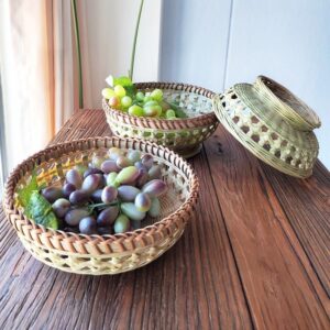 Rustic Woven Bamboo Fruit Bowls Table Display Set