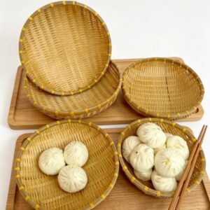 Round Woven Bamboo Food Serving Trays Set